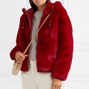 Maje Women's Red Hooded Faux Fur Jacket